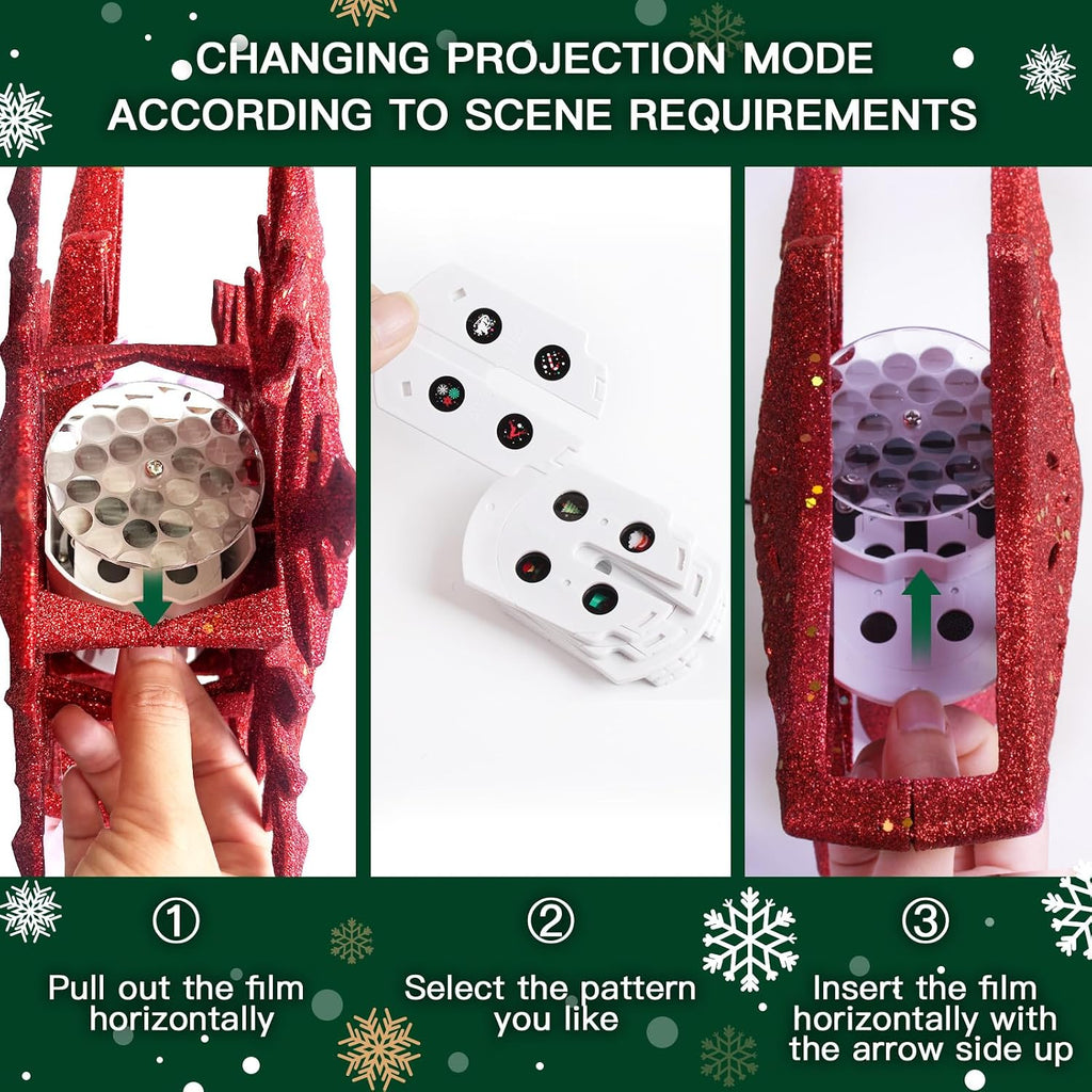 Christmas Tree Topper Lighted with 6 Projected Patterns -Snowflake Tree Topper Magic Rotating Lights -3D Glitter