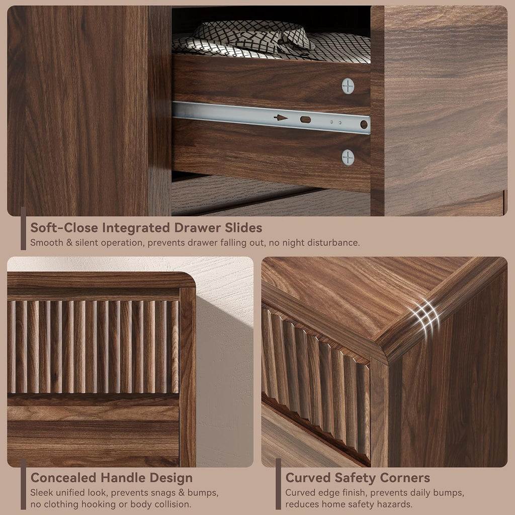 Fluted 7 Drawer Dresser , 50" Wide Dresser & Chest of Drawers with Curved Profile Design, Wood Mid Century Dressers