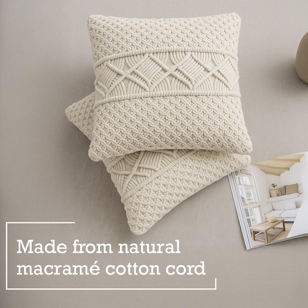 Cotton Throw Pillow Cover Macrame Cushion Case (Pillow Inserts Not Included) Decorative Cover for Bed Sofa Couch