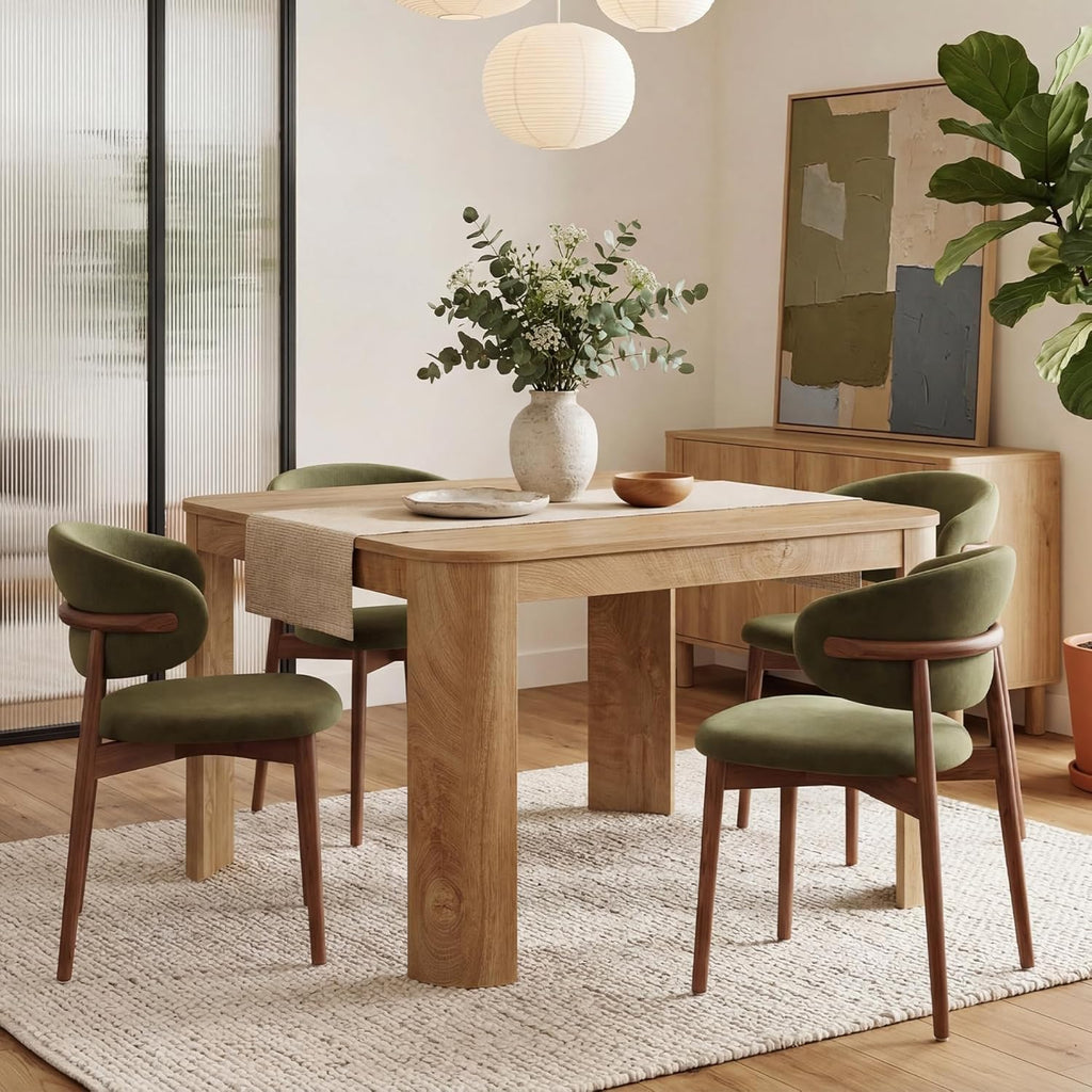 Square Dining Table with Rounded Corners, Modern 47" Kitchen Table for 4 People, Space Saving Dining Room Table for Kitchen (Light Walnut, MDF)