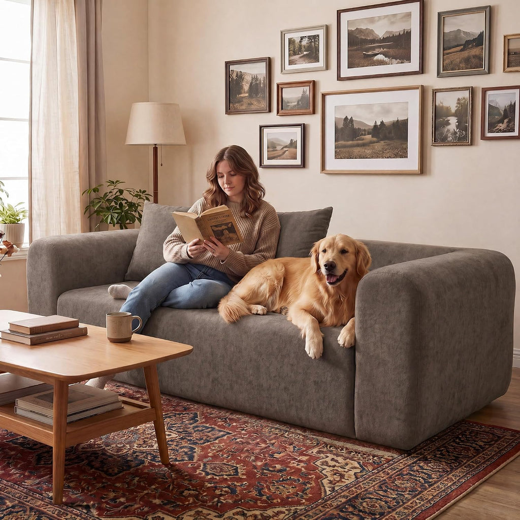 71" Boneless Cloud Couch, Deep Seat Loveseat, Light Grey | Soft Knitted Fabric, Deep Seat Design, No Assembly Required