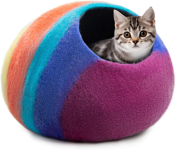 Premium Felt Cat Cave Bed - Wool Kitty Beds Handcrafted Kitten Caves Bed for Indoor Cats