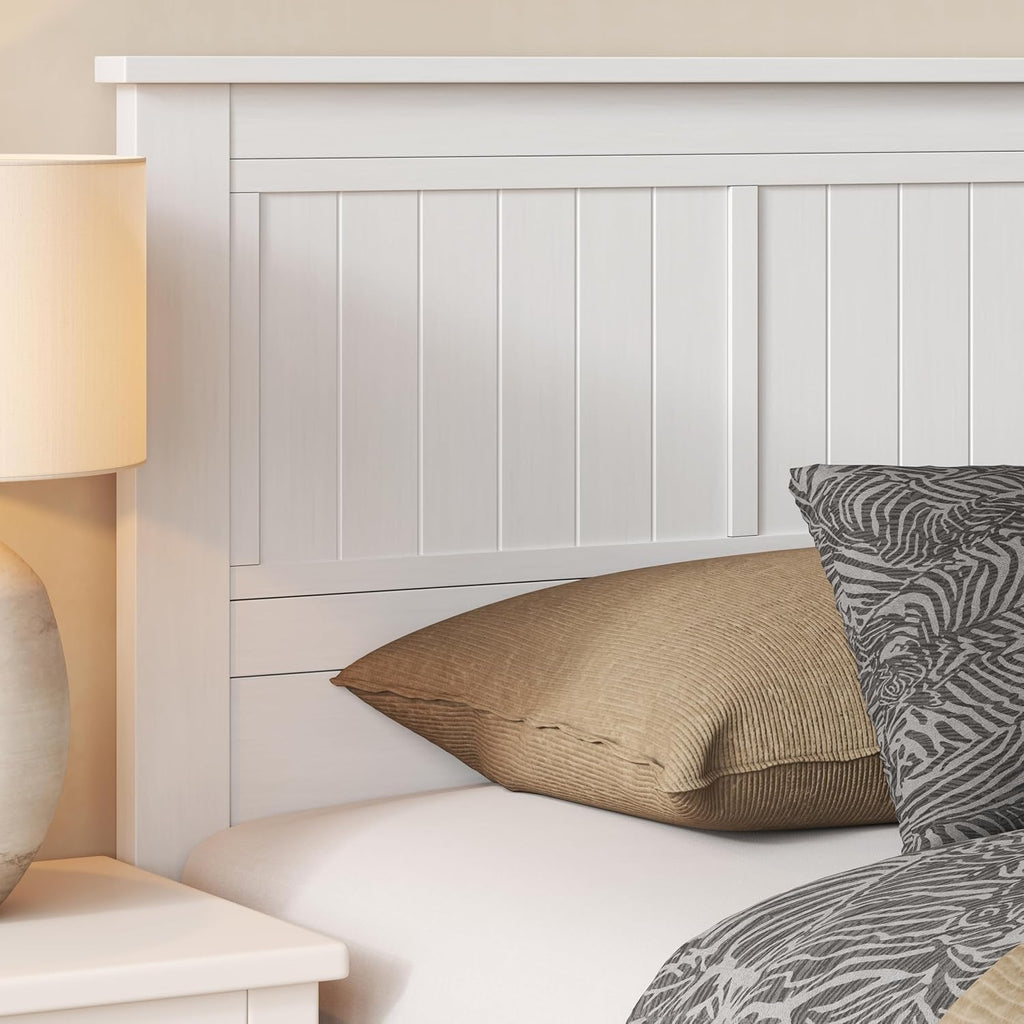 Serene Solid Wood Panel Headboard with Window-Pane Design, King, White, Easy Assembly, Quality Materials