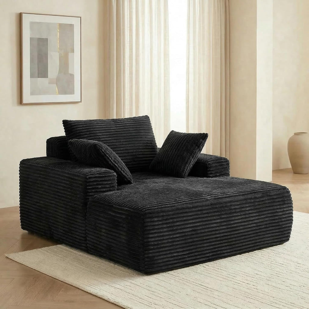63'' Oversized Boneless Chaise Lounge Chair, Corduroy Fluffy Reading Couch, Deep Seat Sleeper Chair for Small Spaces