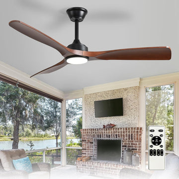 52-Inch Ceiling Fan with Light: Walnut 3 Blade Outdoor Fans for Patios - Dimmable Indoor Fan with Remote APP Control Ultra Quiet DC Motor Reversible 6 Speed Timer