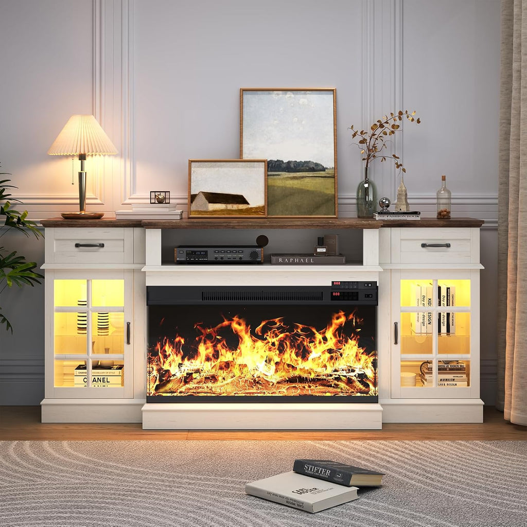 70" TV Stand with 36" Electric Fireplace, Entertainment Center Console Table for TV up to 80'', Fireplace TV Stand