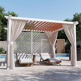 Modern Shade Open Sky 10'x12' Pergola Cabana, Modern Outdoor Pergola with White Privacy Curtains & Back Privacy Wall
