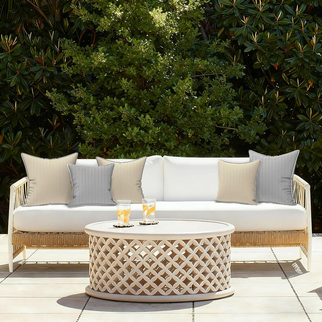Outdoor/Indoor Throw Pillows, Decorative Patio Accent Pillows, Fluffy Water Repellent Garden Cushions, 16×16 Inch