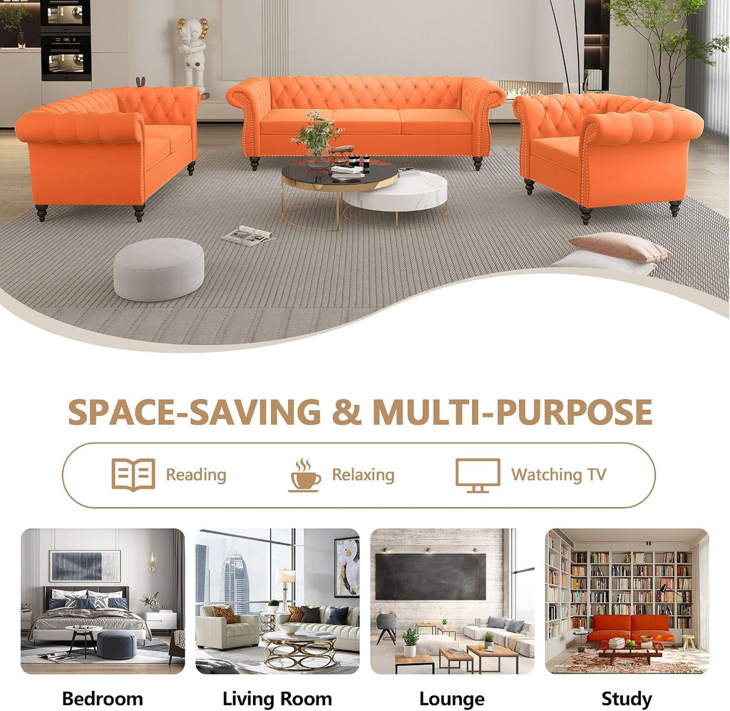 Tufted Velvet Sofas para Sala, Comfy Big Wide Deep Living Room Couch with Armrest, Mid Century Modern Sofa Couch