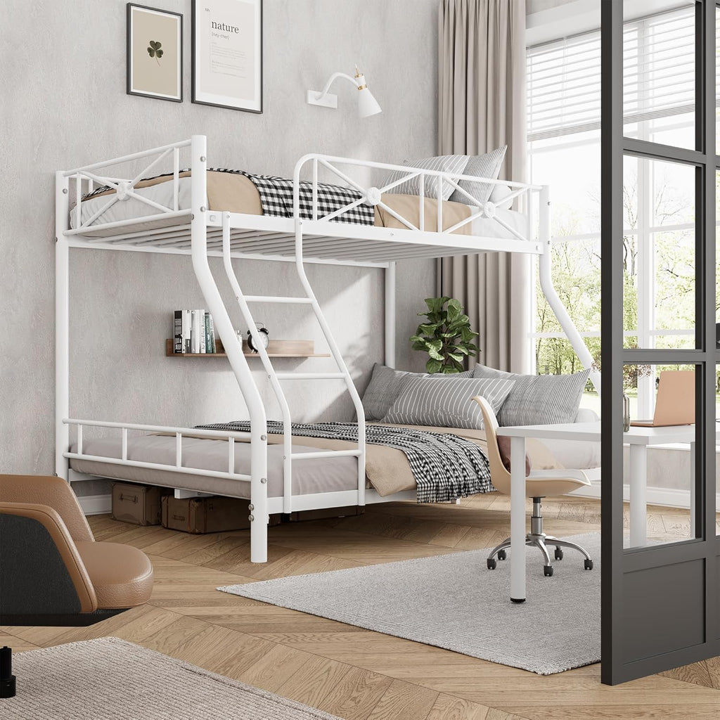 Metal Bunk Bed Twin Over Full, Modern Heavy Duty Bunkbeds with Safety Guard Rails & Space-Saving Design