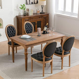 French Country Dining Chairs Set of 4, Vintage Wooden Dining Chairs with Tufted PU Leather Seat and Solid Wood Frame, Farmhouse Style, Black