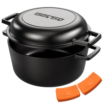 Cast Iron Dutch Oven Pot with Skillet Lid - Pre-Seasoned - Skillet Lid Cooking Pan- PFAS-Free - Cast Iron Skillet