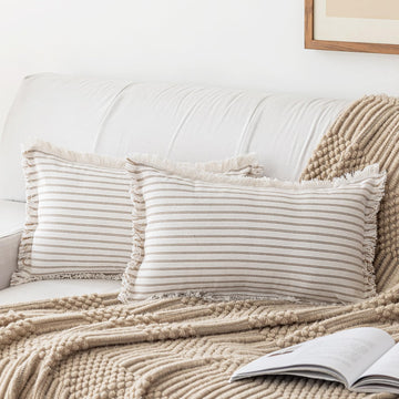 Throw Pillow Covers 12x20 Boho Striped Pillow Cases with Tassel