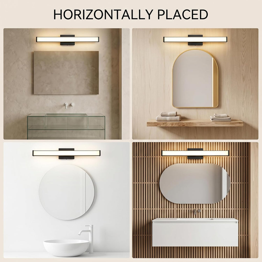 24" Modern LED Bathroom Light Fixtures, Matte Black 3CCT Dimmable Bathroom Vanity Light Over Mirror, Bathroom Vanity