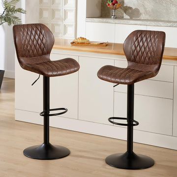 Bar Stools Set of 2, Modern Swivel Counter Height Barstools Island Chairs, Adjustable Fabric Bar Stools with Back