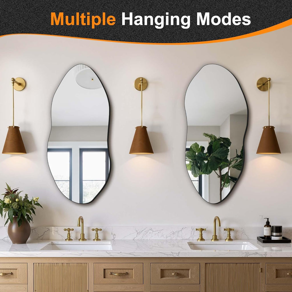 Irregular Wall Mirror,32"x14" Slim Vertical Wavy Design,Frameless Decorative Mirror ,Modern Boho Wall-Mounted