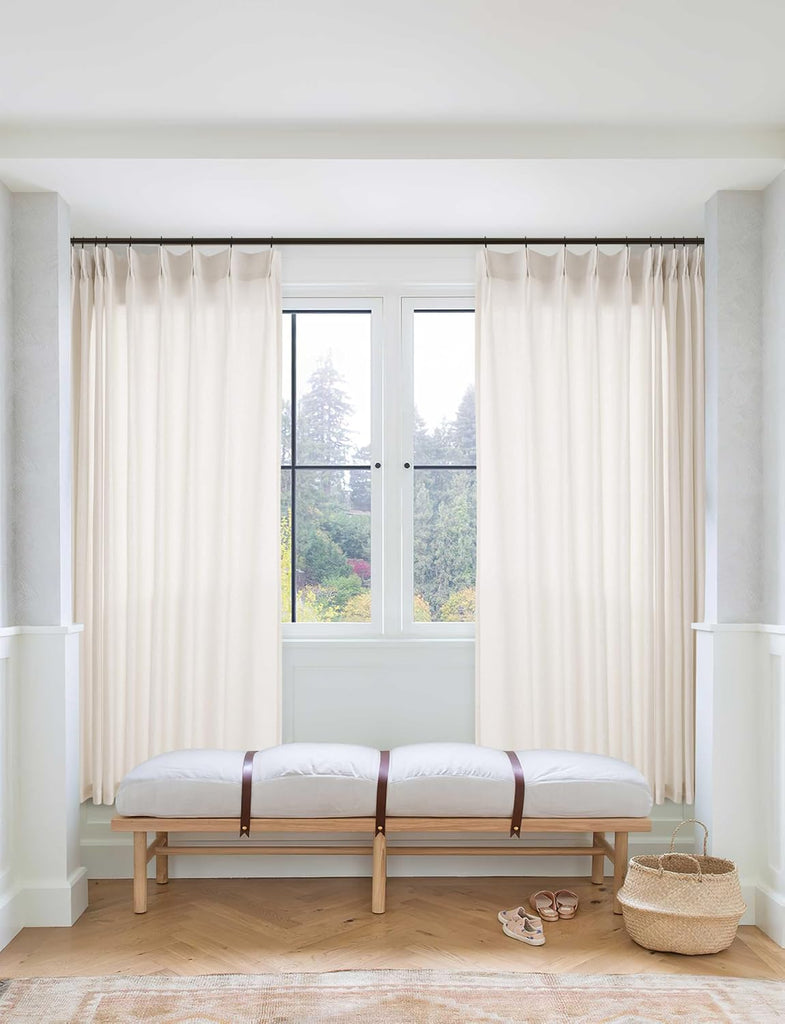 Natural Pinch Pleated Linen Curtains 72 Inches Long 72 Inch Wide | Semi Sheer Light Filtering, Shower Curtain 72x72