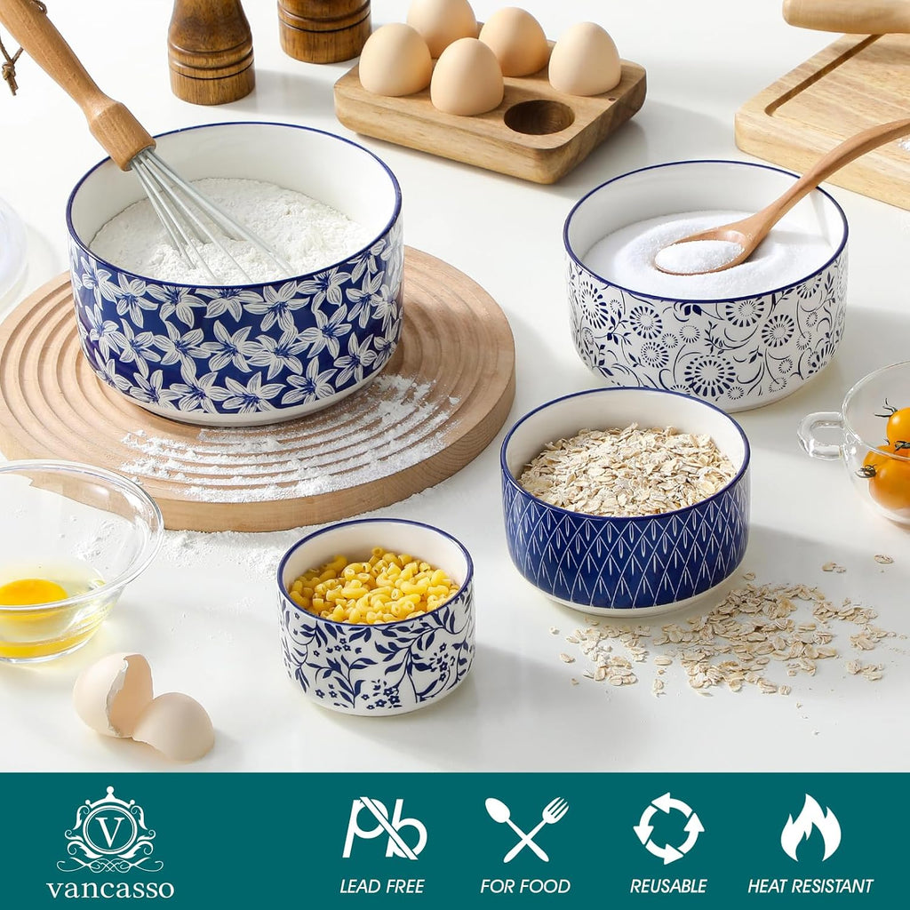 Ceramic Nesting Bowls with Lids Set of 4, Serving Bowls for Food Storage, Prep Bowl, Ceramic Bowl , Microwave &