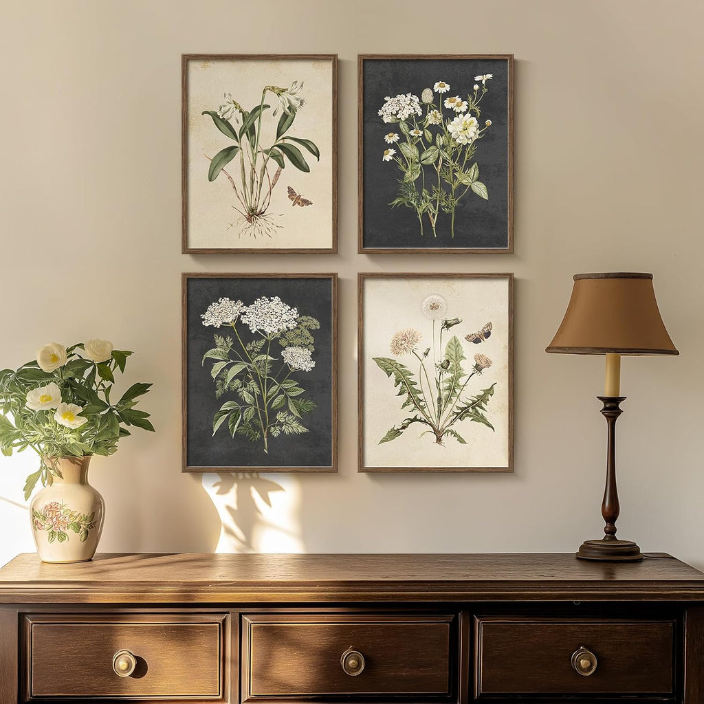 Framed Vintage Botanical Floral Wall Art, 4 Piece 11x14 In - Set of 4