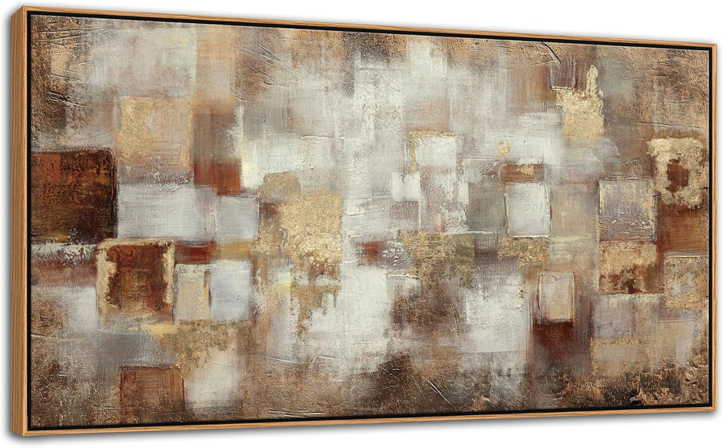 Gold Abstract Wall Art - Extra Large Canvas Wall Decor - Modern Grid minimalist Picture Artwok - Oil Painting Print
