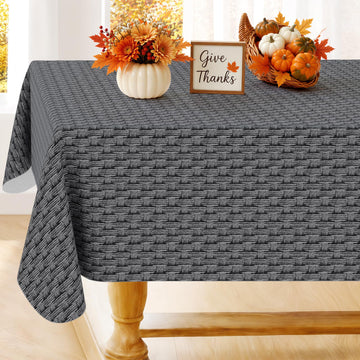 Rectangle Table Cloth, Waterproof Vinyl Tablecloths with Flannel Backing, Wipeable Spillproof Plastic Table Cover for