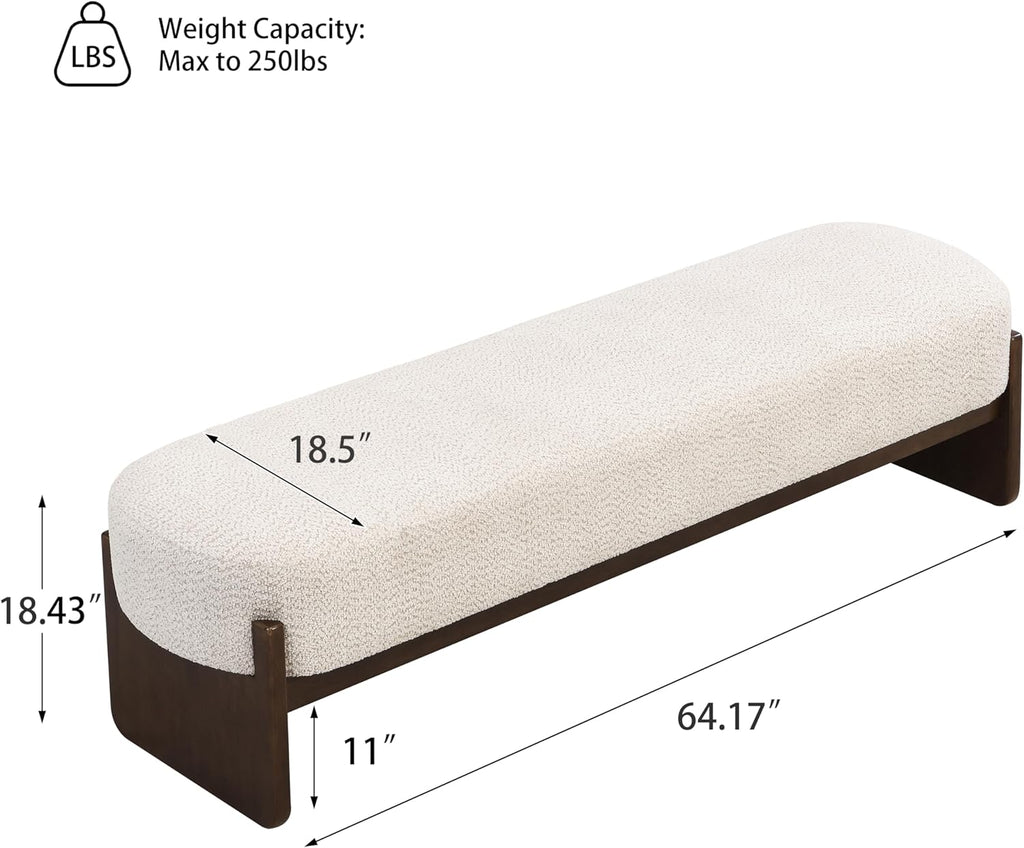 Arden Minimalist Style Rectangular Loop Yarn Fabric Ottoman Bench, Rubberwood Frame, Entryway Bench, Living Room Sofa