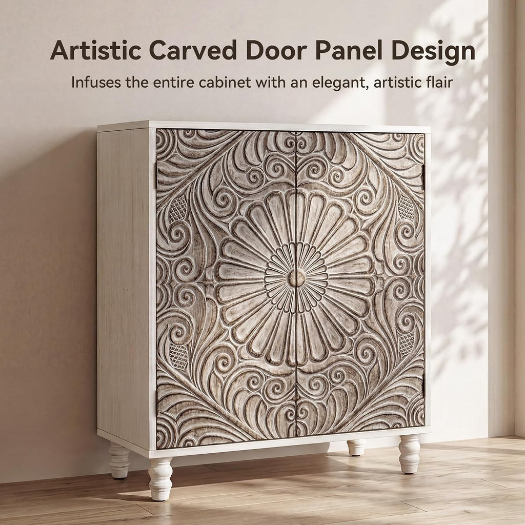 32" W Sideboard Buffet Cabinet with Storage, Accent Cabinet with 2 Push-to-Open Magnetic Doors, Vintage MDF Buffet