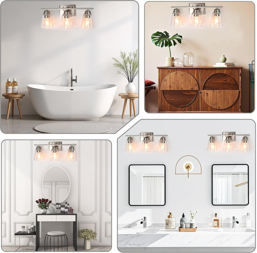 3-Light Bathroom Vanity Light, 5-Piece All-in-One Bathroom Set | 20 Inch Modern Wall Lamp, Brushed Nickel Wall Sconce