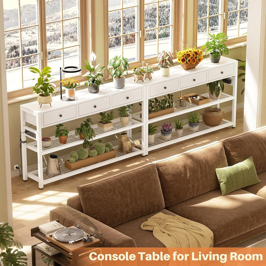 47'' Entryway Table with Outlets and USB Ports, Console Table with 3 Drawers, Sofa Table Narrow Long with Storage