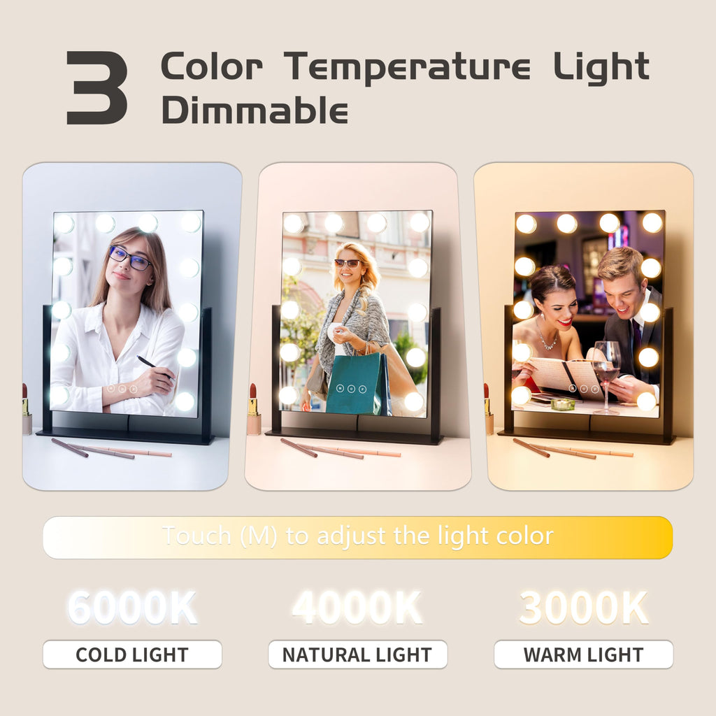 Vanity Mirror with Lights,Lighted Vanity Mirror with 12 Dimmable Bulbs for Dressing Room & Bedroom,3 Color
