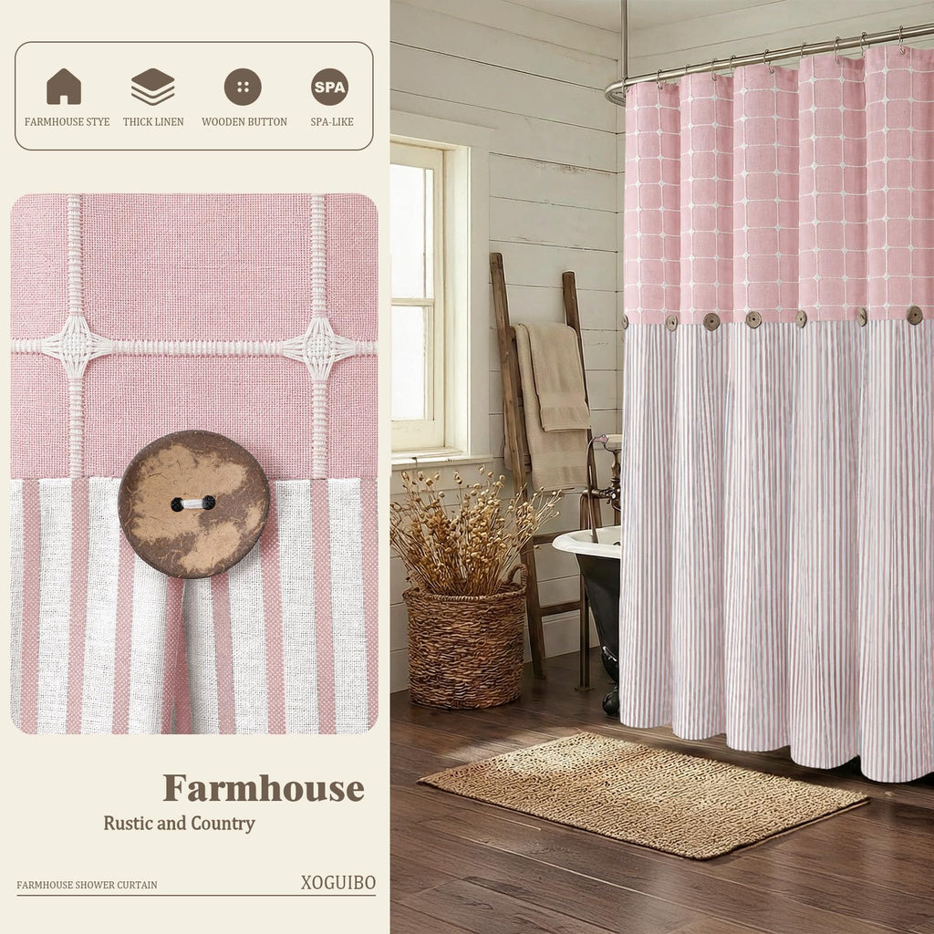Farmhouse Button Plaid-Pink-Pink Stripe 72"W x 72"L