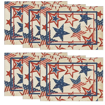 250th Anniversary USA Placemats, Retro Stars Stripes Patriotic Placemats Set of 6, 12x18 Inch Memorial Day