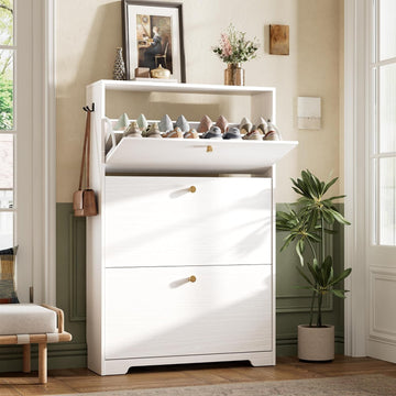 Shoe Cabinet with 3 Flip Drawers, Narrow Shoe Organizer Cabinet, Freestanding Shoe Rack Cabinet, Modern Shoe Storage