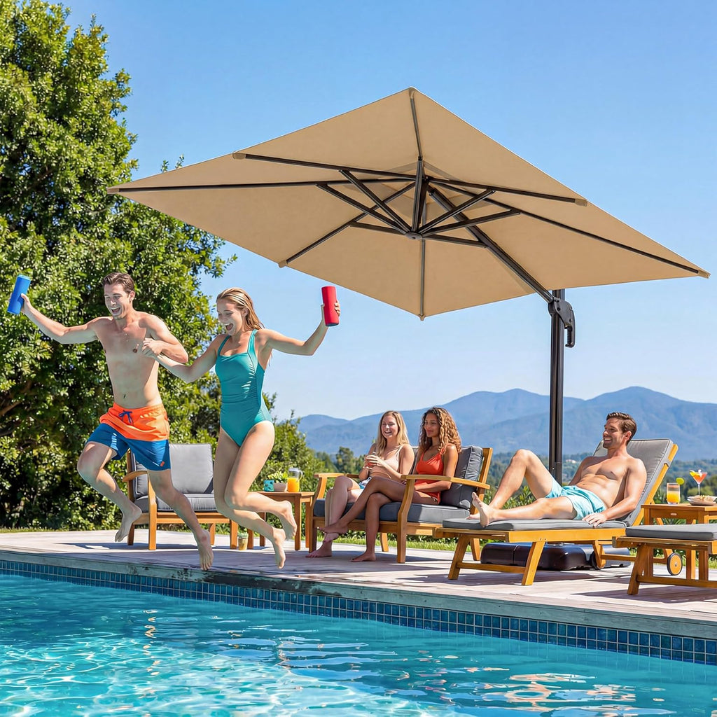 10FT Cantilever Patio Umbrella, 360° Rotating Offset Umbrella with Aluminum Frame, Large Square Sunshade Pool, Deck