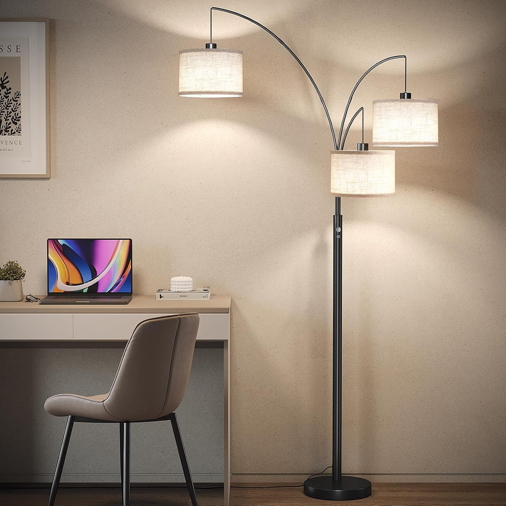 3 Lights Floor Lamp, 78" Tall Standing Lamp with Hanging Drum Shade, Modern Arc Floor Lamps with Heavy Base
