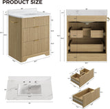 30" Freestanding Bathroom Vanity with Ceramic Sink - Vanity Cabinet with 2 Drawers & Flip-Down Storage