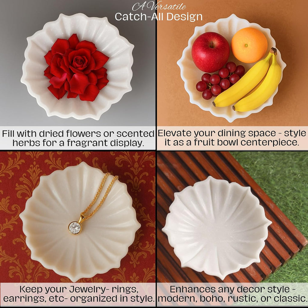 HandCrafted Marble Lotus Bowl/Organic Modern Home Decor Bowl/Fruit Bowl/Vintage Ring Dish/Decorative Flower
