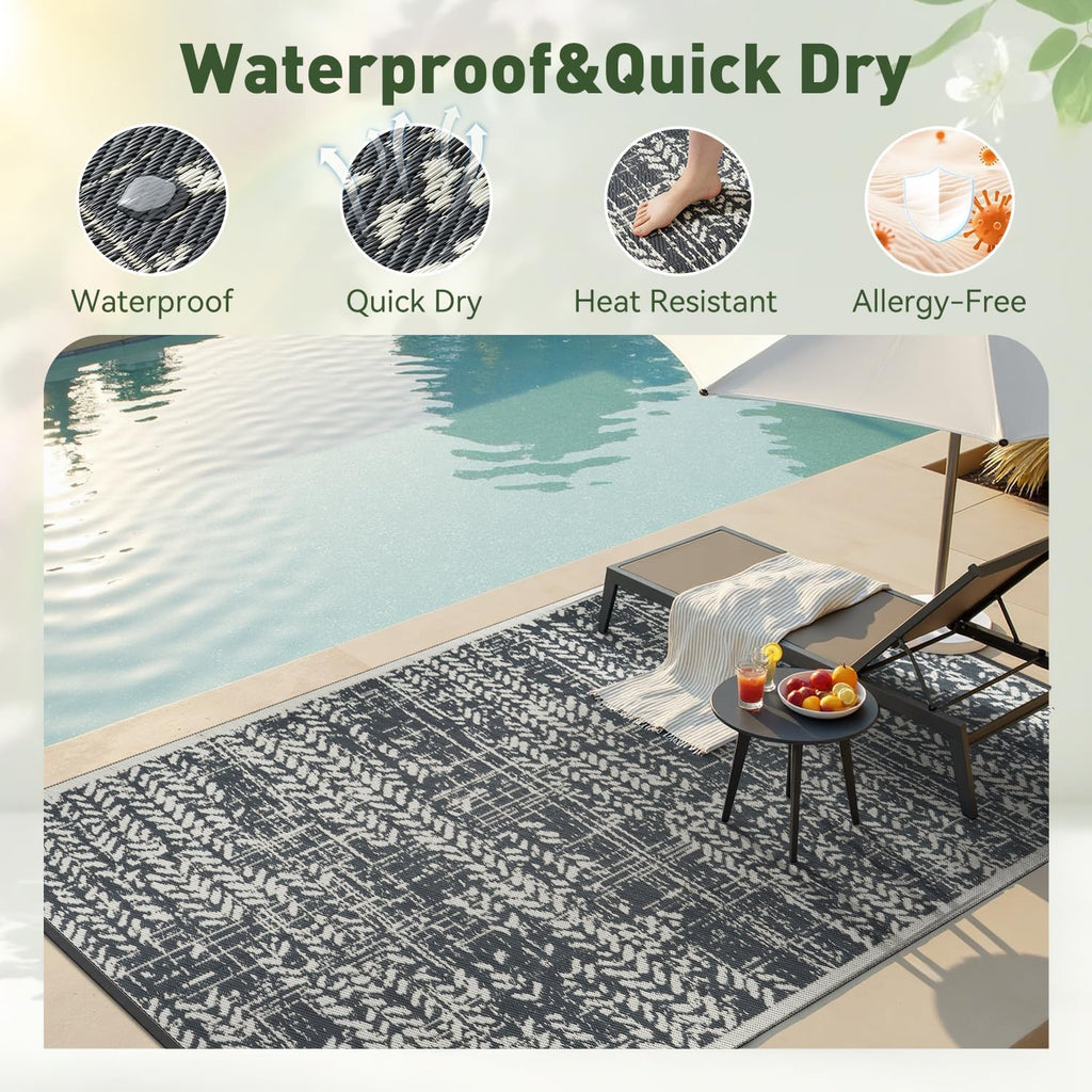 Outdoor Rug 9x12 Waterproof-Patio Rug Mat Outdoor RV Camping Picnic Beach Mat Plastic Straw Rugs Out