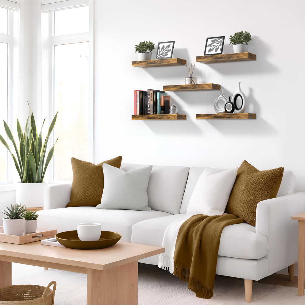 16 Inch Floating Shelves for Wall (4 Pack, Rustic Brown)