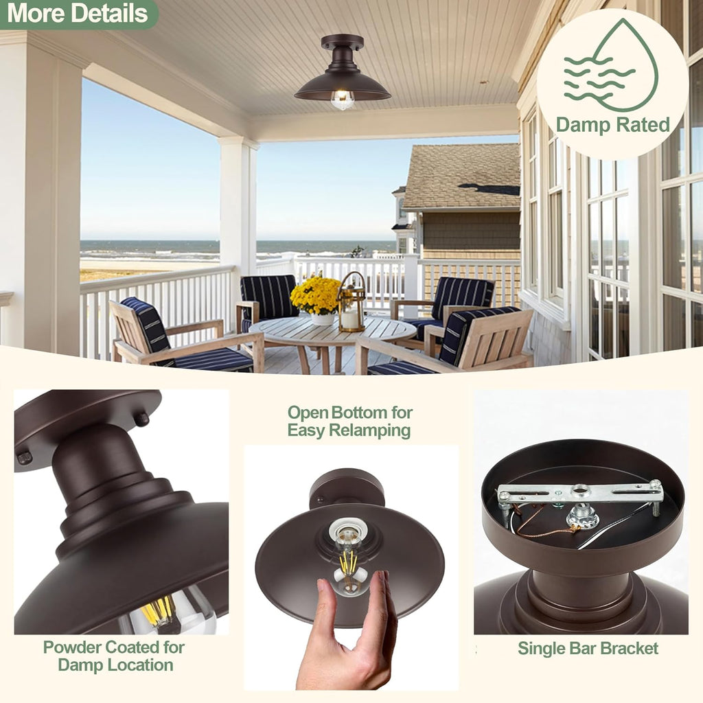 10.5" Oil Rubbed Bronze Semi Flush Mount Ceiling Light, Rust-Resistant Powder Coated Metal Barn Fixture for Kitchen