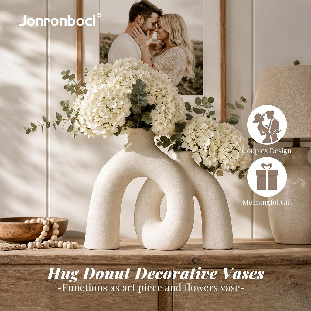 Hug Donut Decorative Vase Set - Modern Nordic Boho Style Vases Home Decor, Matte Ceramic