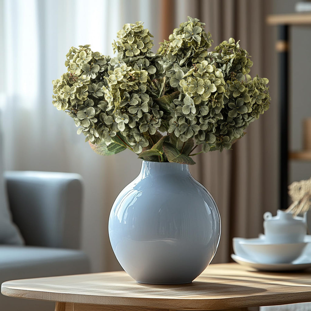 Green Hydrangea Artificial Flowers, Fake Fall Flowers Silk Hydrangea with Stems, Fall Faux DIY Floral for Table