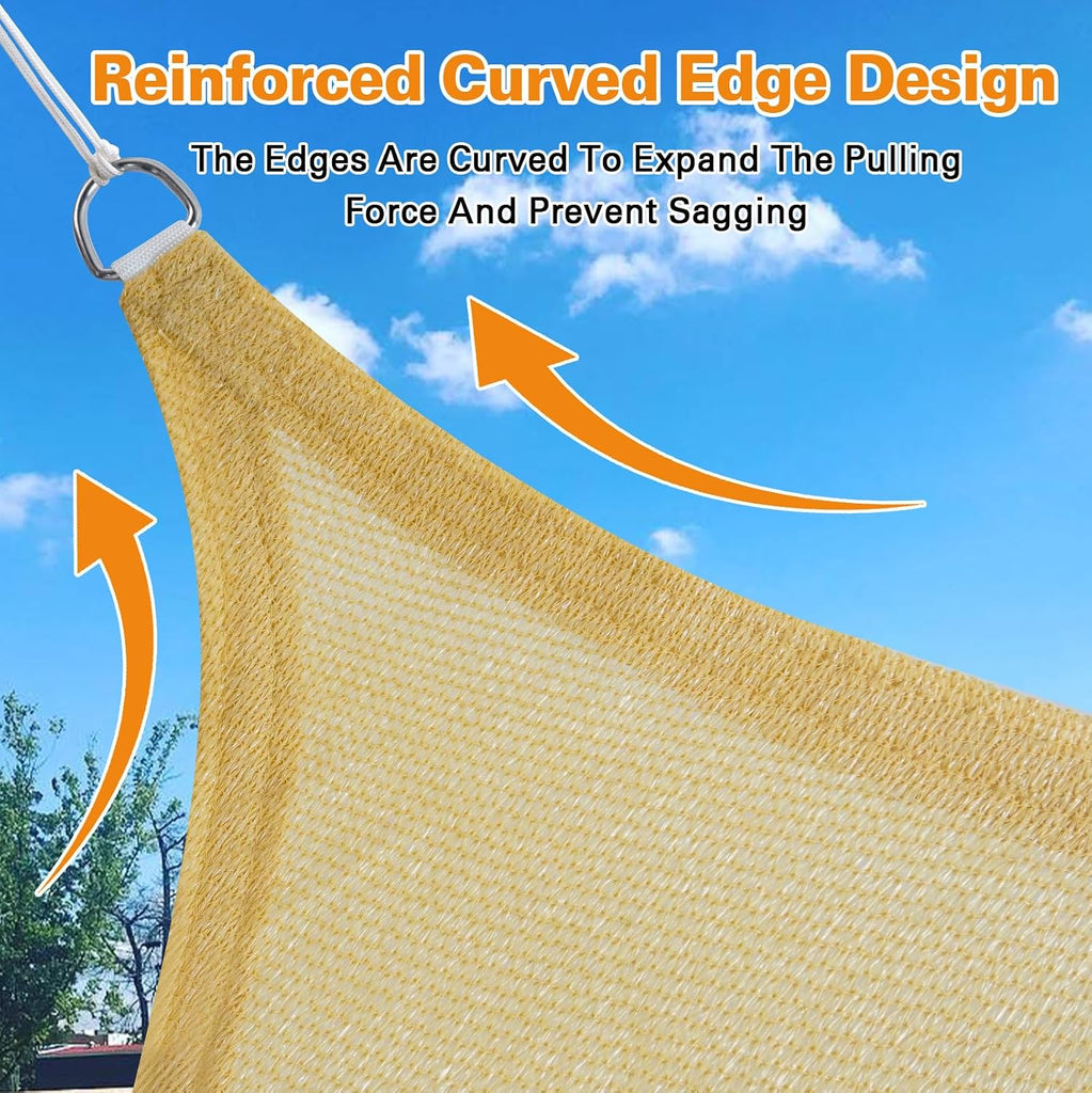 Sun Shade Sail, 16'X20' Sand Rectangular, Curved Edged Commercial Grade 185GSM Permeable Outdoor Shade Cloth for