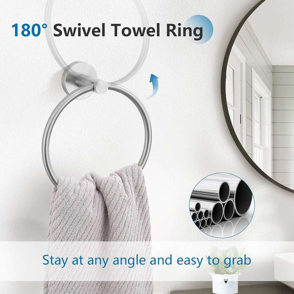 Brushed Nickel 5 Pieces Towel Bar Set Bathroom Hardware Set Upgraded Towel Hooks,Towel Holder Set Stainless Steel