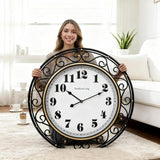 24 Inch Vintage Iron Metal Frame Wall Clock Silent, Battery Operated, Elegant Retro Decor