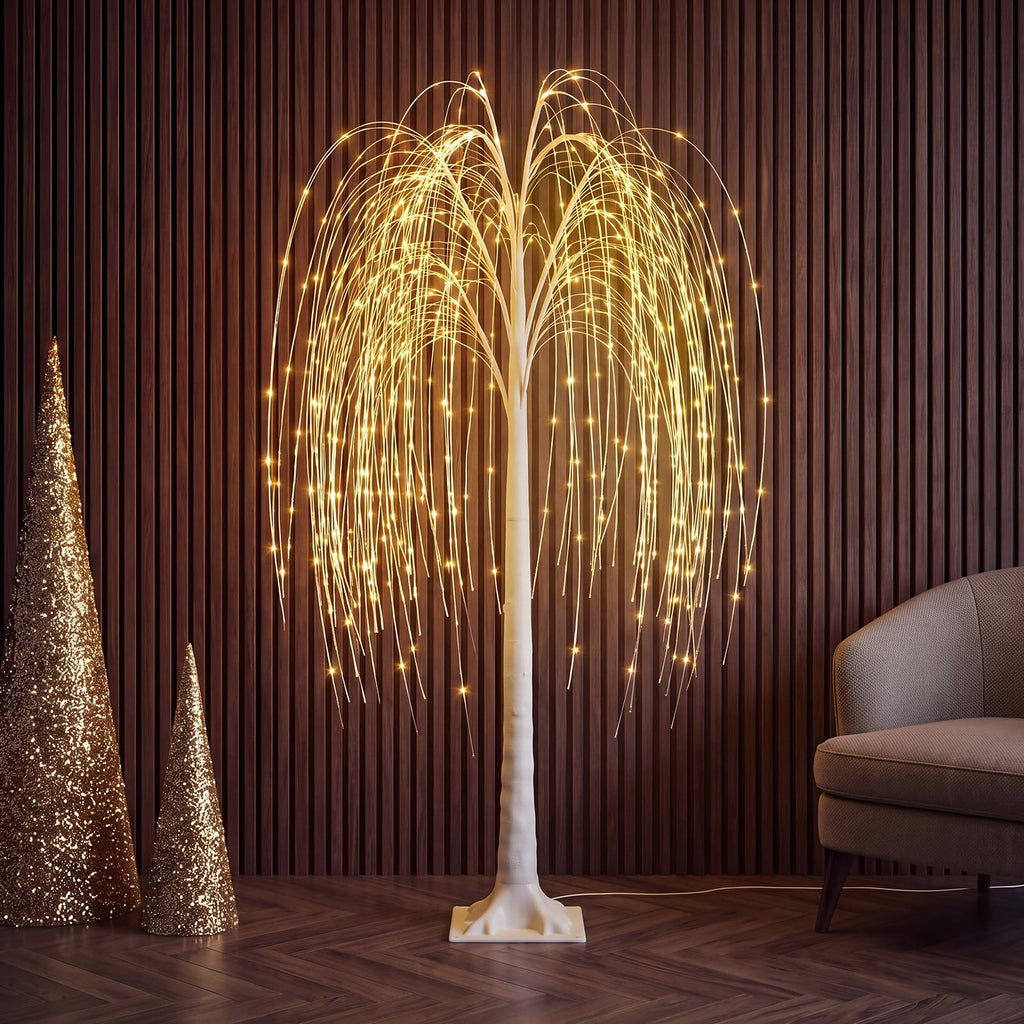 5FT Lighted Weeping Willow Tree, 216 LED Artificial Willow Tree, Warm