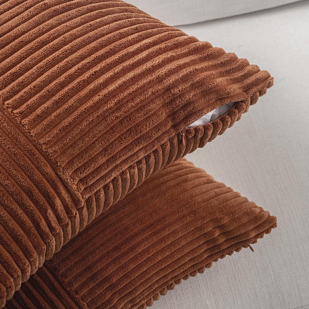 2 Packs Rust Boho Decorative Throw Pillow Covers 18x18 Inch, Farmhouse Fall Home Decor, Soft Corss Corduroy Patchwork