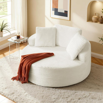 Oversized Round Chaise Lounge Chair,Corduroy Cloud Large Circle Sofa Chair, No Assembly Required, Modern Sleeper