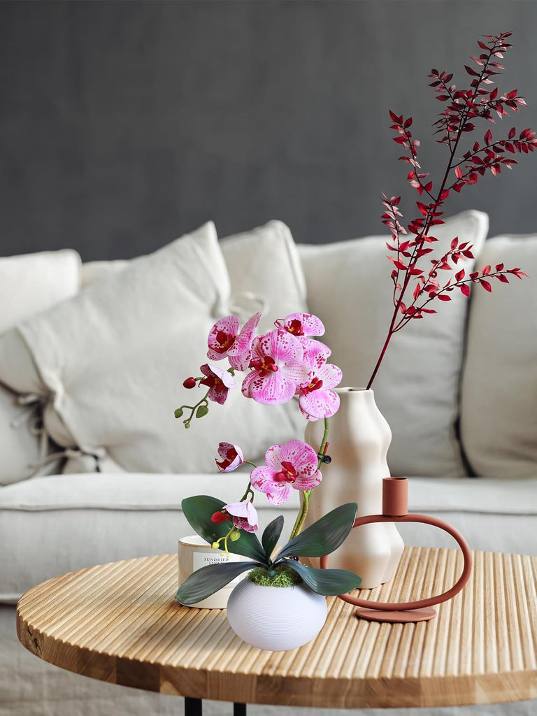 Purple 17" Tall Fake Orchids Small Artificial Plants Faux Flowers in Vase Silk Flowers Decor Indoor Dining Room Table