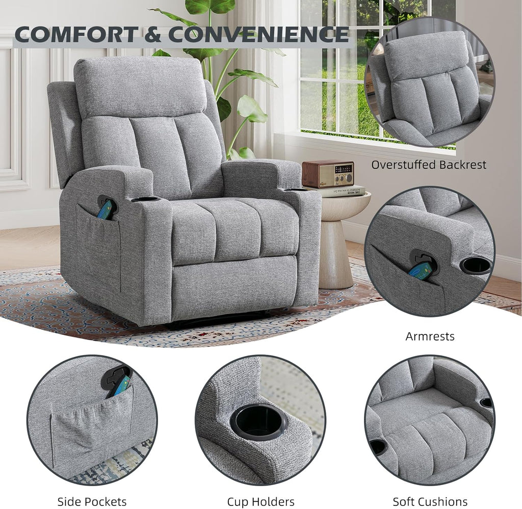 1PCS Fabric Manual Recliner Chair for Adults, Comfy Reclining Chairs with Overstuffed Arm and Back, Single Sofa (1